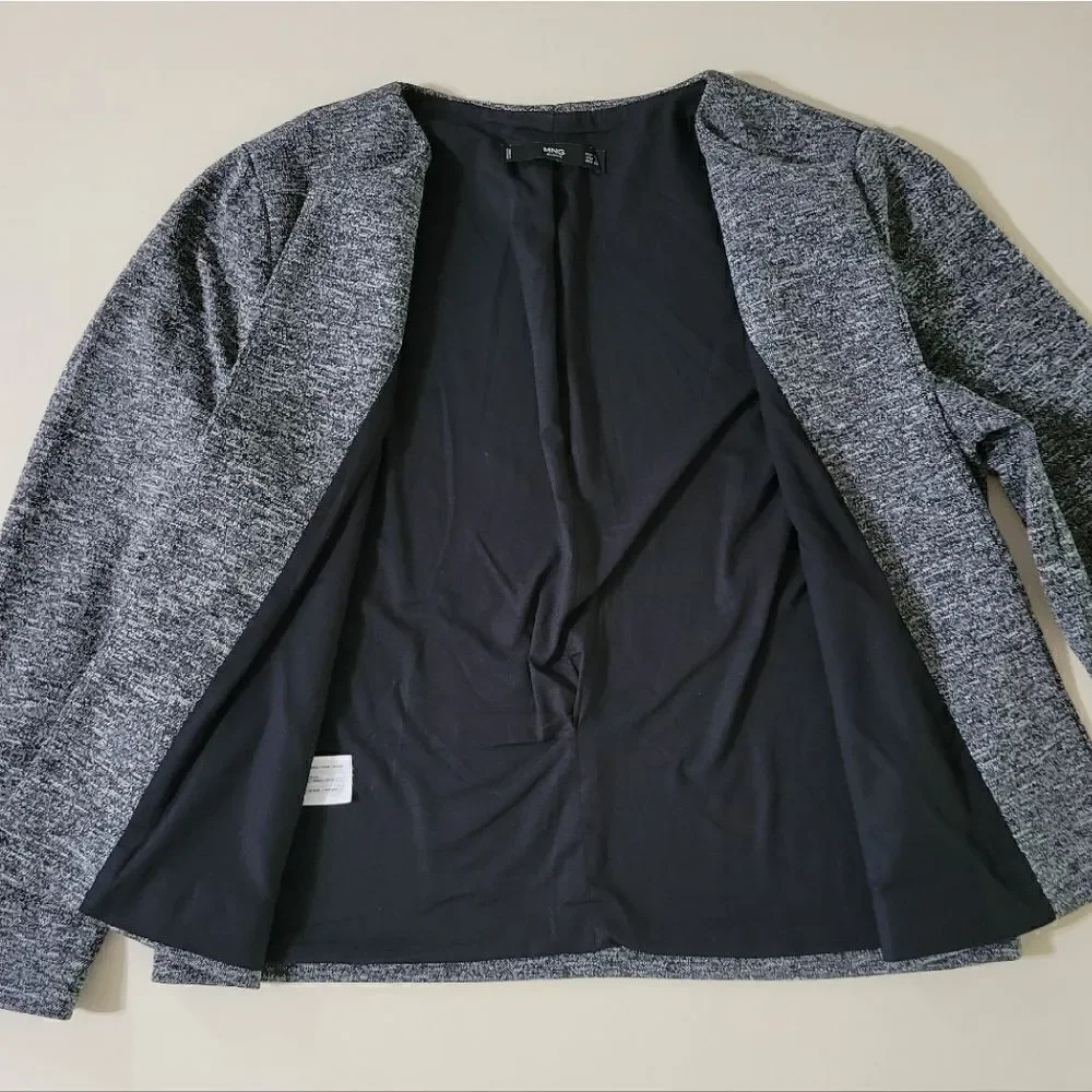 MNG by Mango Women's Black Chaqueta Pony Tweed Open Front Round Neck Jacket